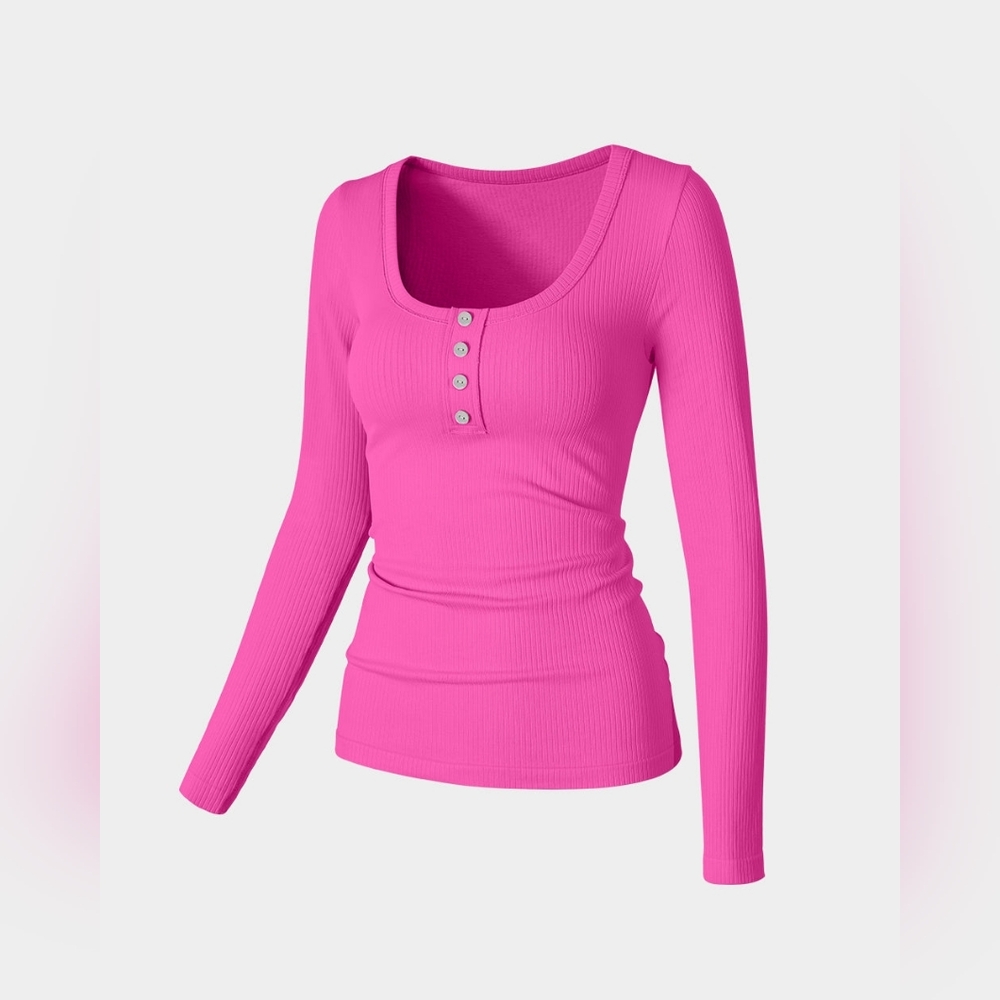 Long Sleeve Fixed button T-Shirts Dark Grey And Rose Sz Medium
